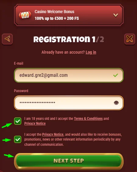 registration form casino step one